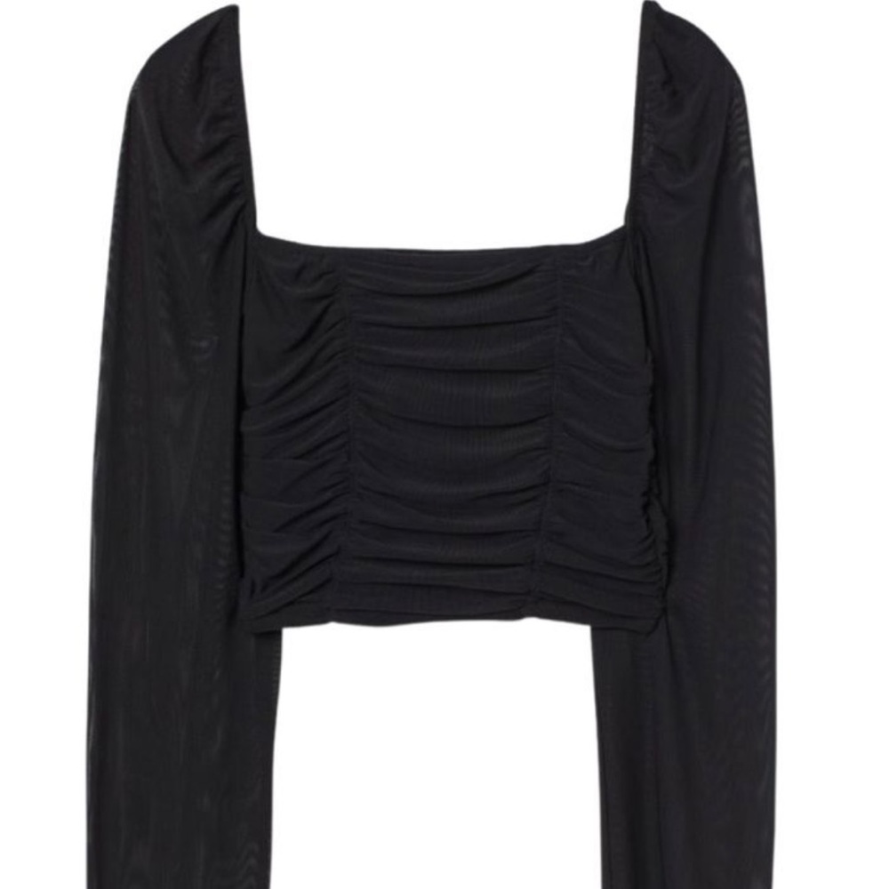 H&M Black Puff Sleeve Ruched Blouse